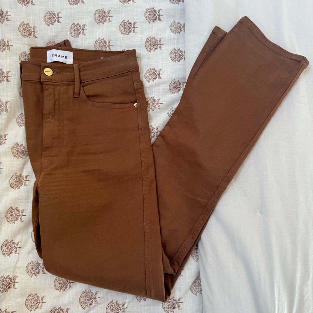 Frame coated brown jeans slim cut le sylvie slender straight size 27